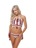 BEACH JOY BIKINI STRIPED HIGH NECK HALTER TOP CROCHET BIKINI SET