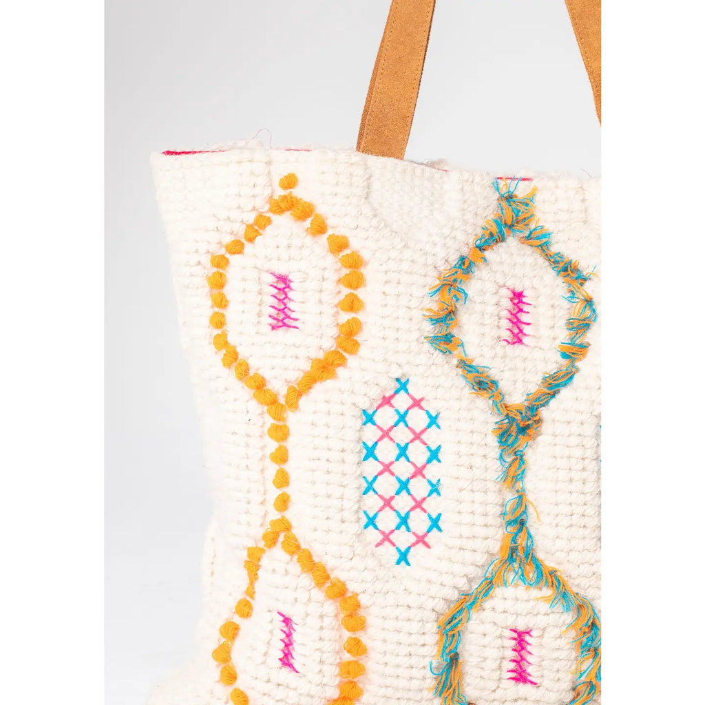 LOVESTITCH Bohemian Embroidered Geo Pattern Carpet Bag