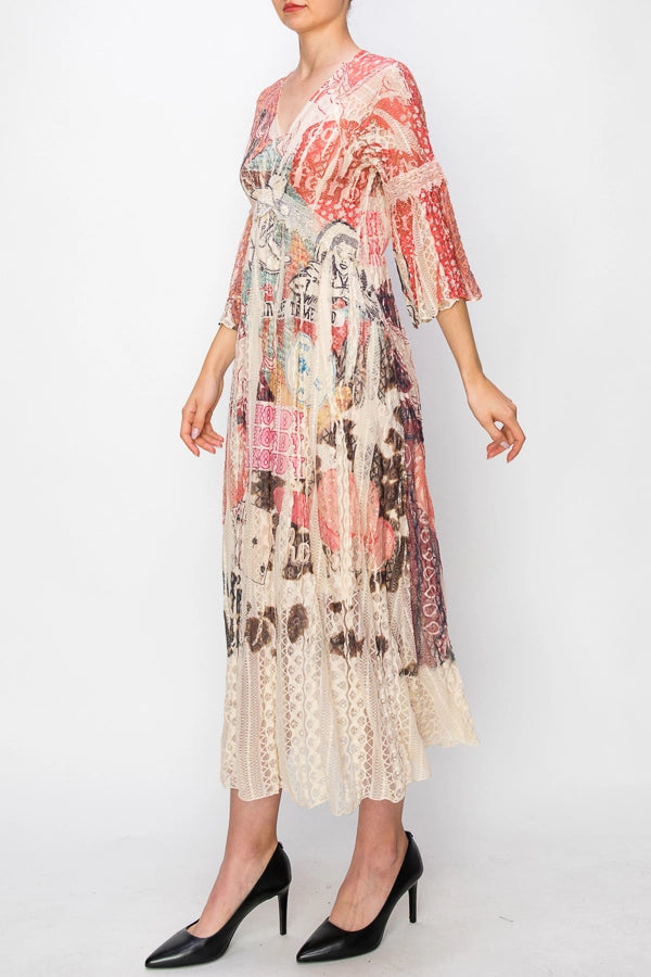 ORIGAMI APPAREL Romantic Lace Bell-Sleeved A-Line Midi Howdy Dress