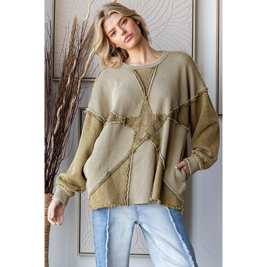 OLI & HALI Washed Star Patchwork Soft Pullover Top