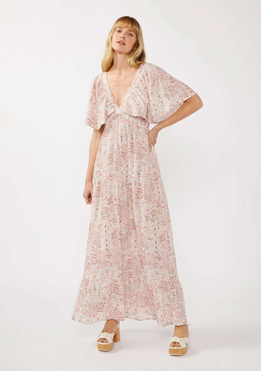 LOVESTITCH V-Neck Elastic Empire Waist Tiered Maxi Dress