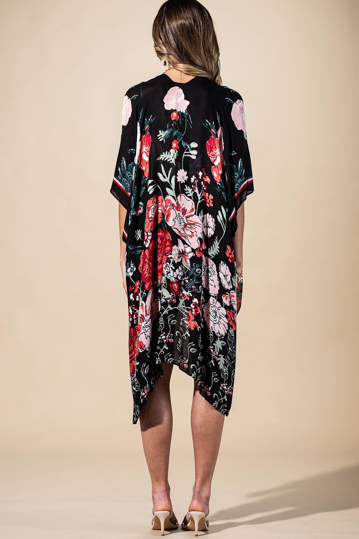 Red Flower Garden Viscose Kimono