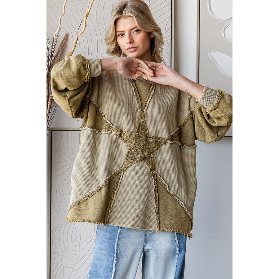 OLI & HALI Washed Star Patchwork Soft Pullover Top