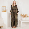 YOUNG THREAD Boho Set: Band Collar Jhabla Top & Retro Flare Pants