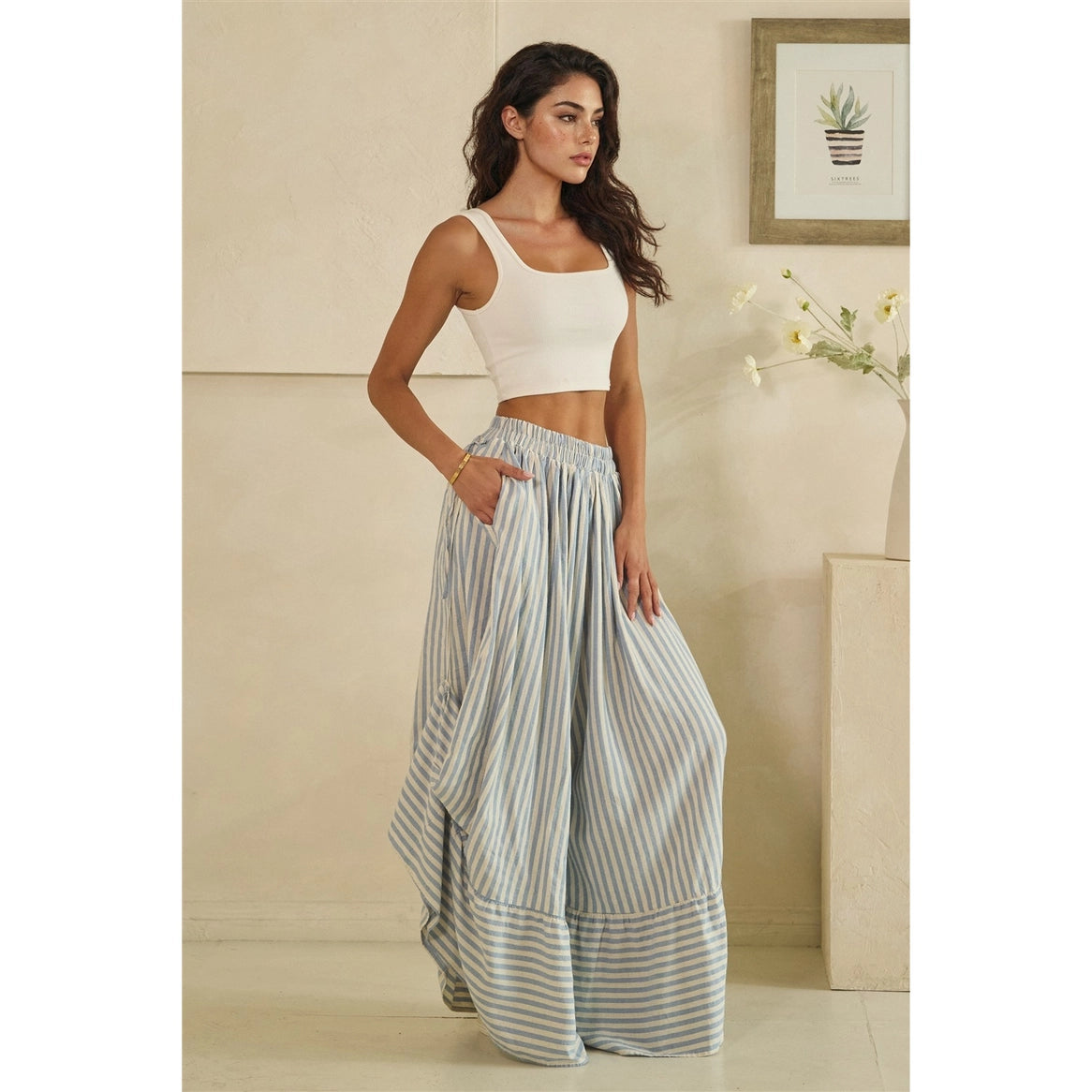 OLI & HALI Stripe Asymmetric Gathered Detail Pants