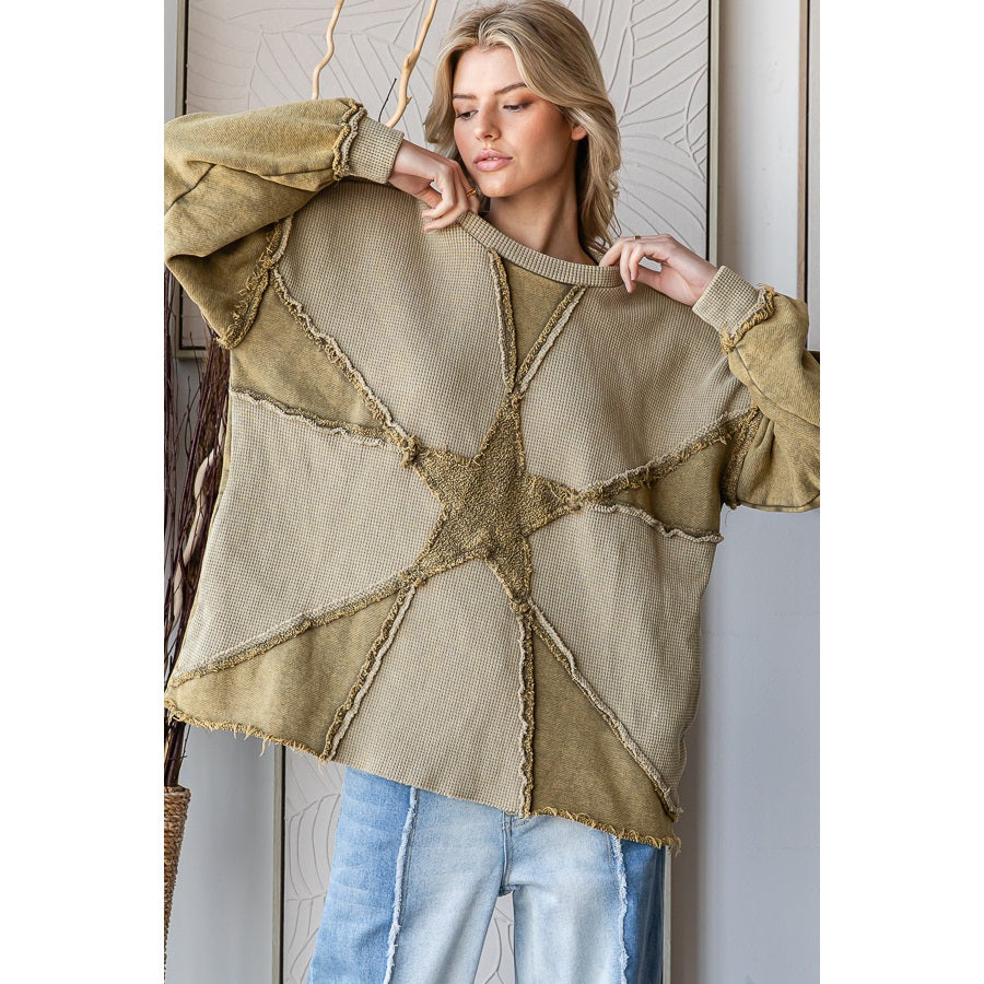 OLI & HALI Washed Star Patchwork Soft Pullover Top