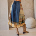 YOUNG THREAD Western Boho Chic: Patchwork Midi Skirt