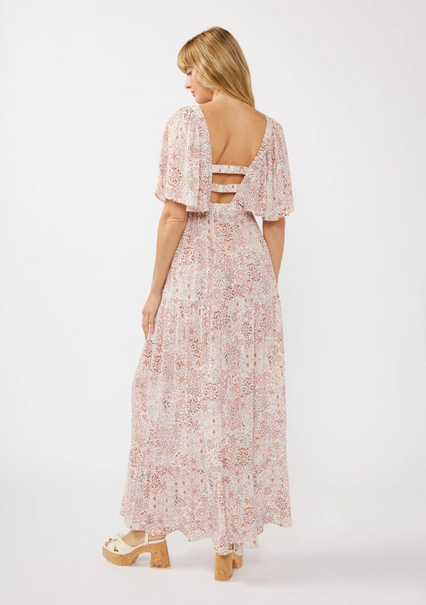LOVESTITCH V-Neck Elastic Empire Waist Tiered Maxi Dress