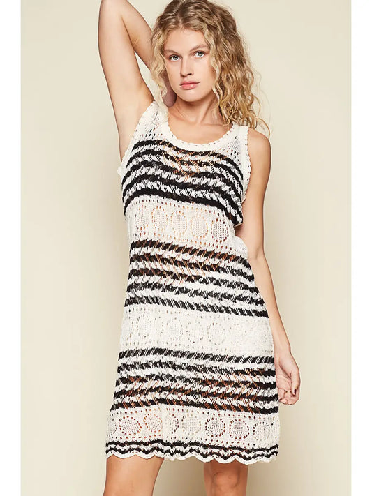 Round Neck Sleeveless Crochet Stitching Dress