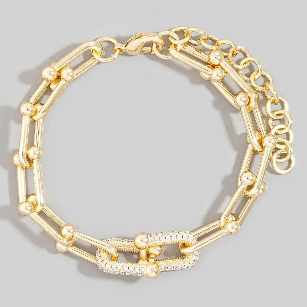 Anarchy Street Gold Dipped Cz Pave U Link Chain Bracelet