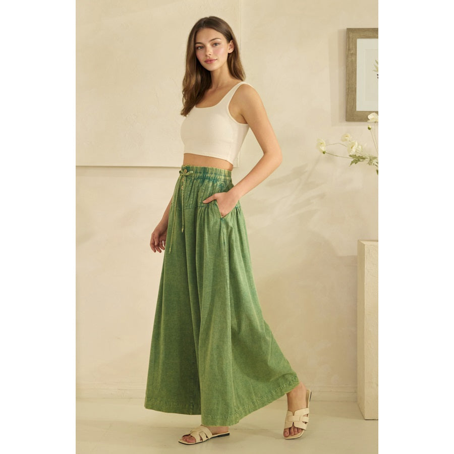 OLI & HALI Washed Pintuck Wide Leg Pants