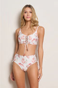 BEACH JOY BIKINI LEAF/POLKA REVERSIBLE DOT PRINT SCOOP HIGH WAIST BIKINI SET