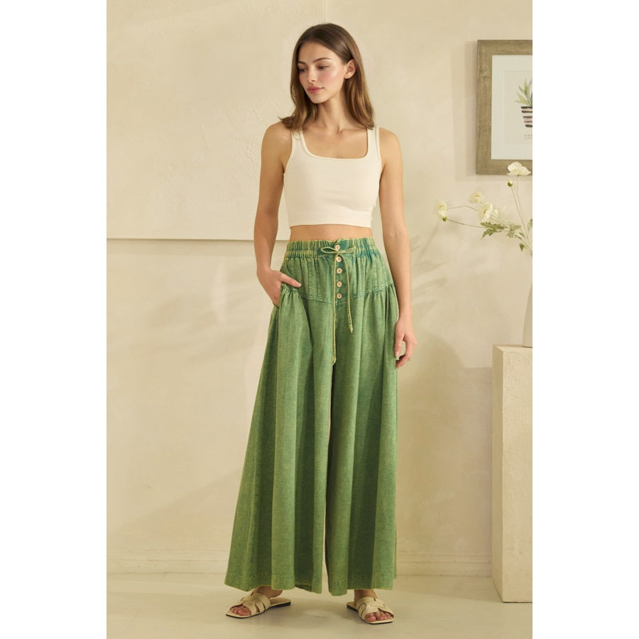 OLI & HALI Washed Pintuck Wide Leg Pants