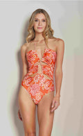 Beach Joy Bikini Floral Cutout Front Hand Beaded One Piece Swimsuit