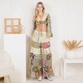 YOUNG THREAD Bohemian Patchwork Set: Tie-Front Top & Flowing Tiered Pants