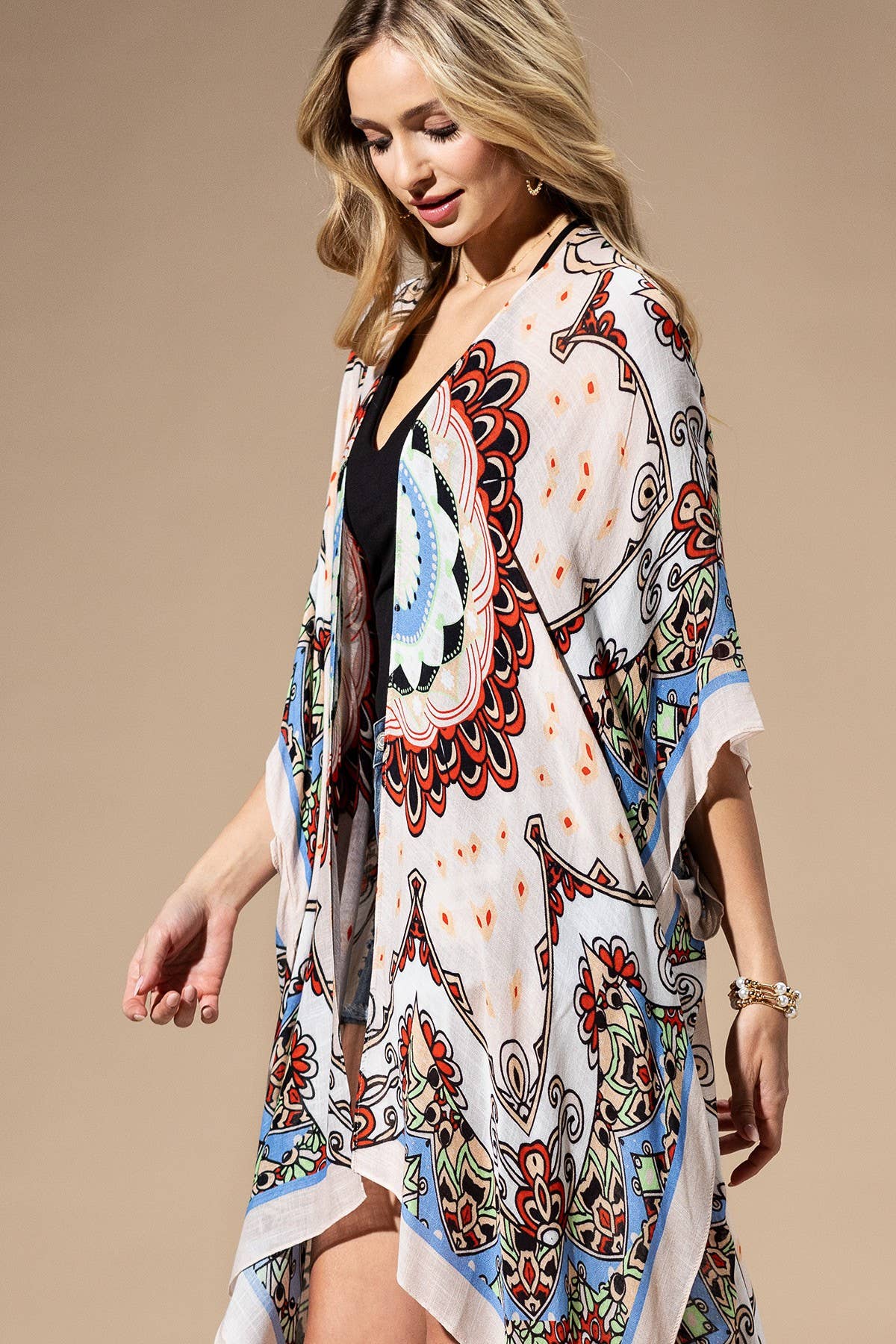 Red Mandala Viscose Kimono
