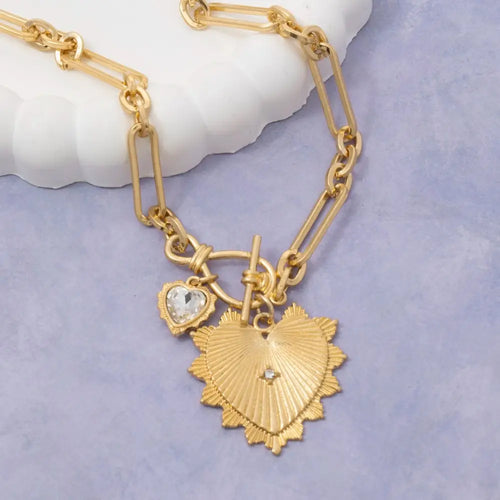 Anarchy Street Double Heart Pendants Oval Chain Necklace