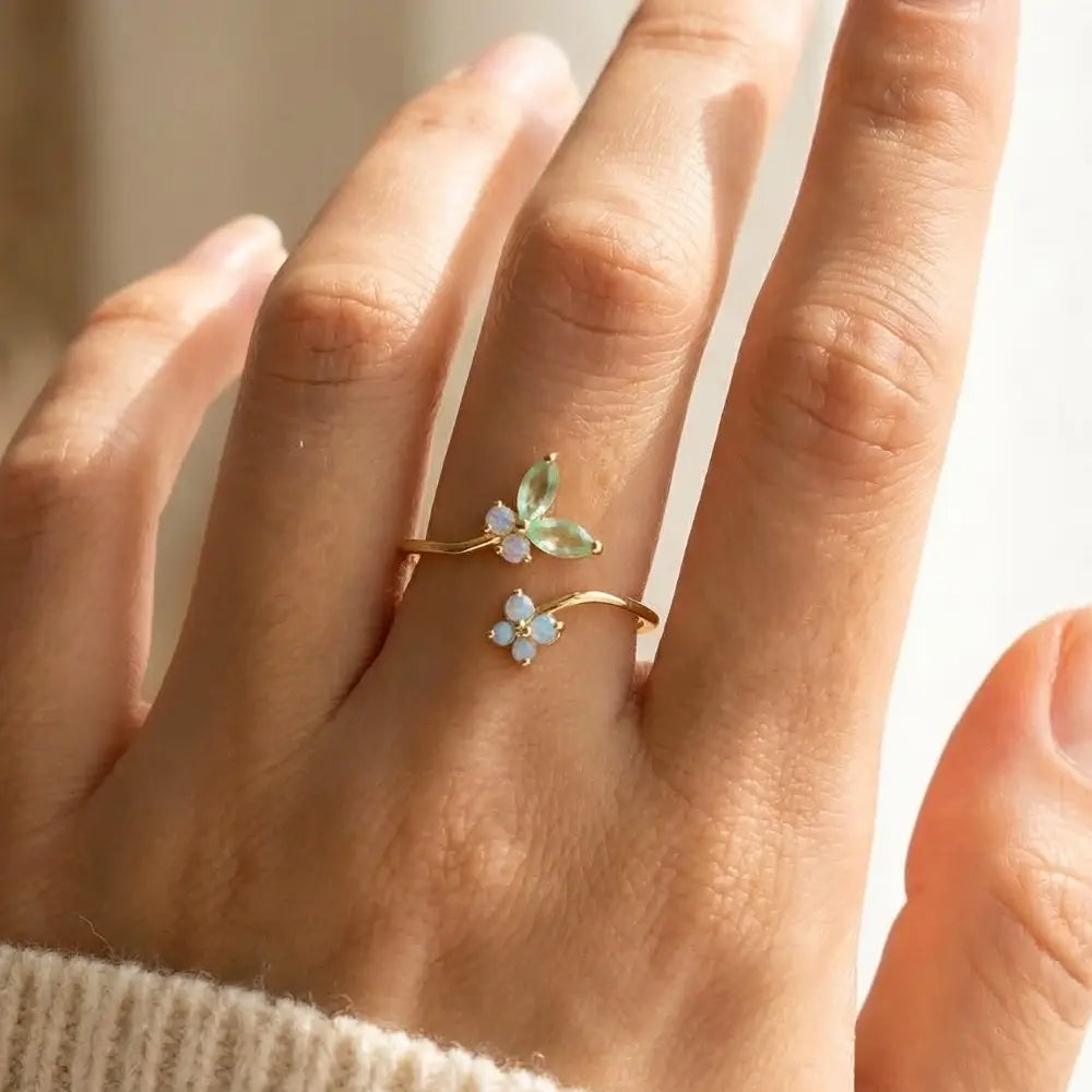 Anarchy Street  Gold Dipped Cz Butterfly and Flower Band Open Ring