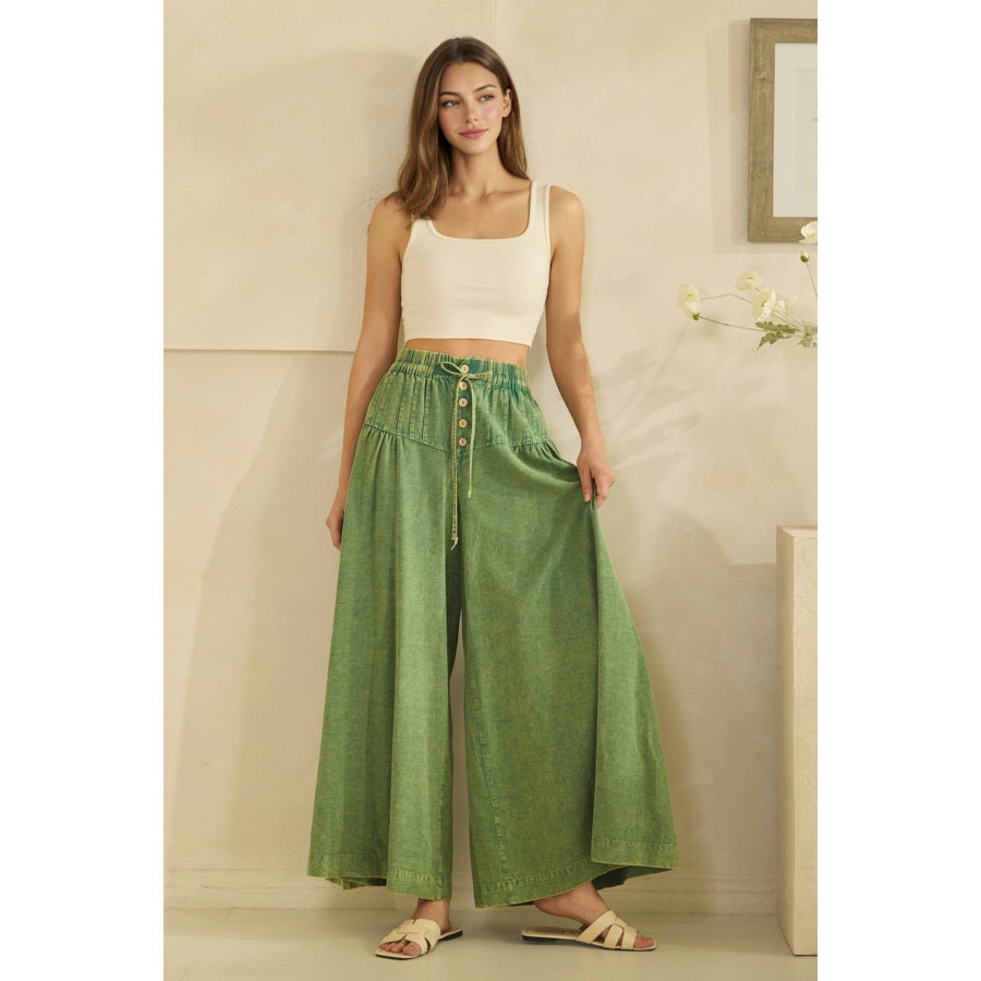 OLI & HALI Washed Pintuck Wide Leg Pants