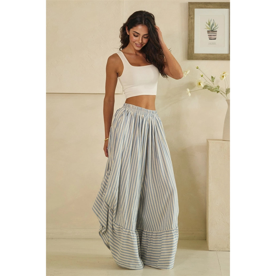 OLI & HALI Stripe Asymmetric Gathered Detail Pants