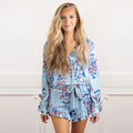 8 OAK LANE Holiday Ginger Jar Stripe Satin Ruffle Short Pj Set
