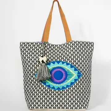 Lovestitch Embroidered Evil Eye Shopper Tote Bag
