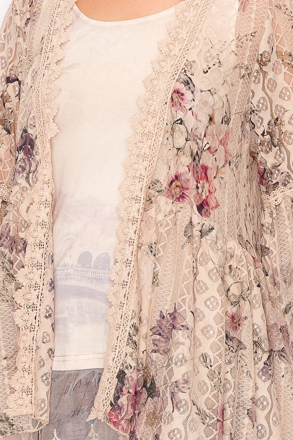 ORIGAMI APPAREL Ethereal Lace Tiered High-Low Kimono Cardigan