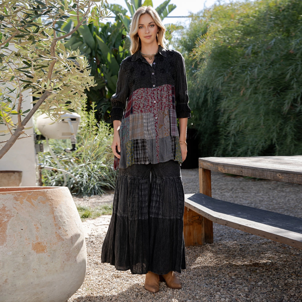 YOUNG THREAD Runway Boho Blouse Top & Mixed Print Pants - 2 Piece Set