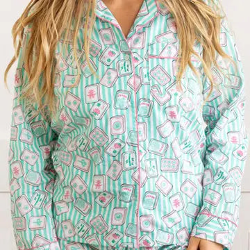 8 Oak Lane Mahjong Stripe Pj Set with Pants &amp; Long Sleeve Top