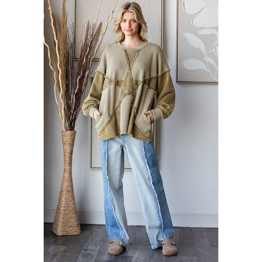 OLI & HALI Washed Star Patchwork Soft Pullover Top
