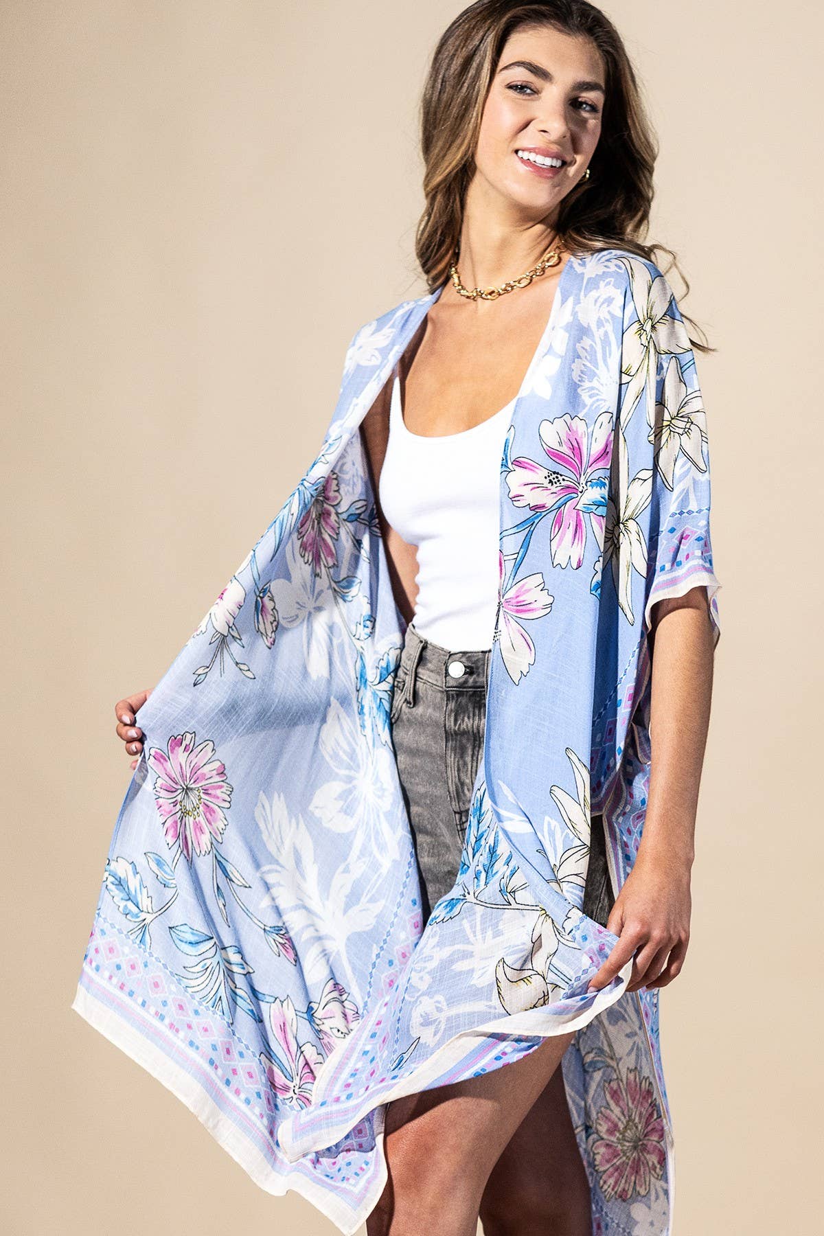 Blue Drift Viscose Kimono
