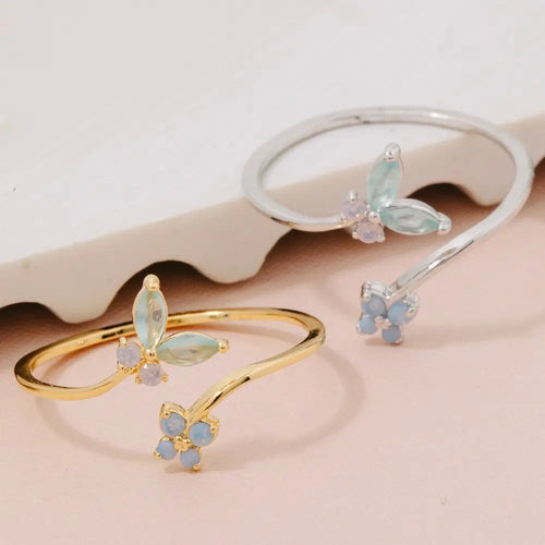 Anarchy Street  Gold Dipped Cz Butterfly and Flower Band Open Ring