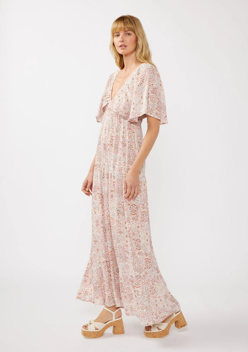 LOVESTITCH V-Neck Elastic Empire Waist Tiered Maxi Dress