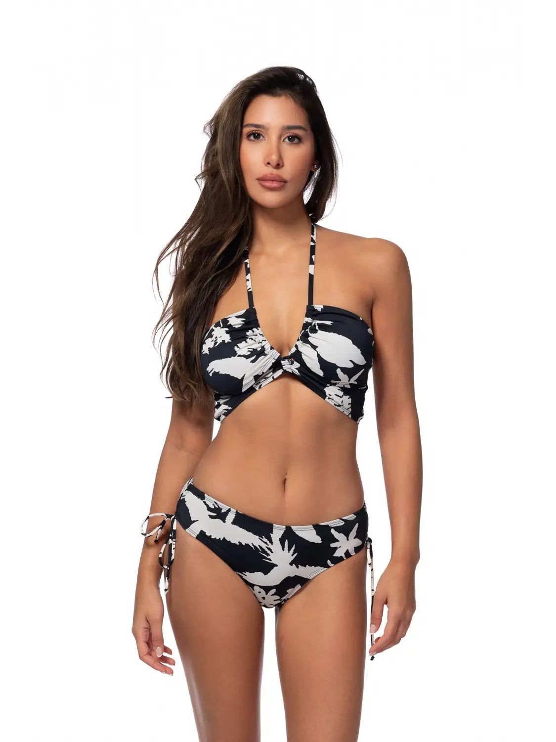 BEACH JOY BIKINI BLK/WHT PRINT FRONT CROSS TIE BIKINI SET