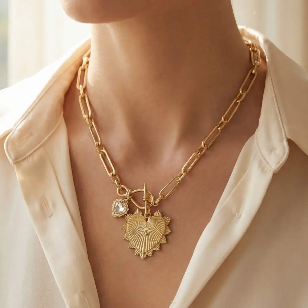Anarchy Street Double Heart Pendants Oval Chain Necklace