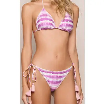 BEACH JOY BIKINI FLORAL/TIE DYE REVERSIBLE TRIANGLE BIKINI SET WITH STITCHING