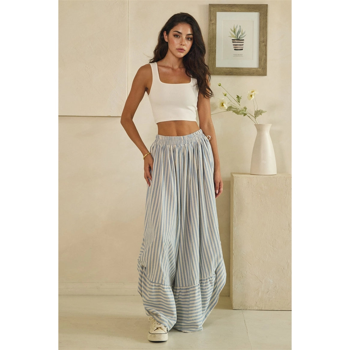 OLI & HALI Stripe Asymmetric Gathered Detail Pants