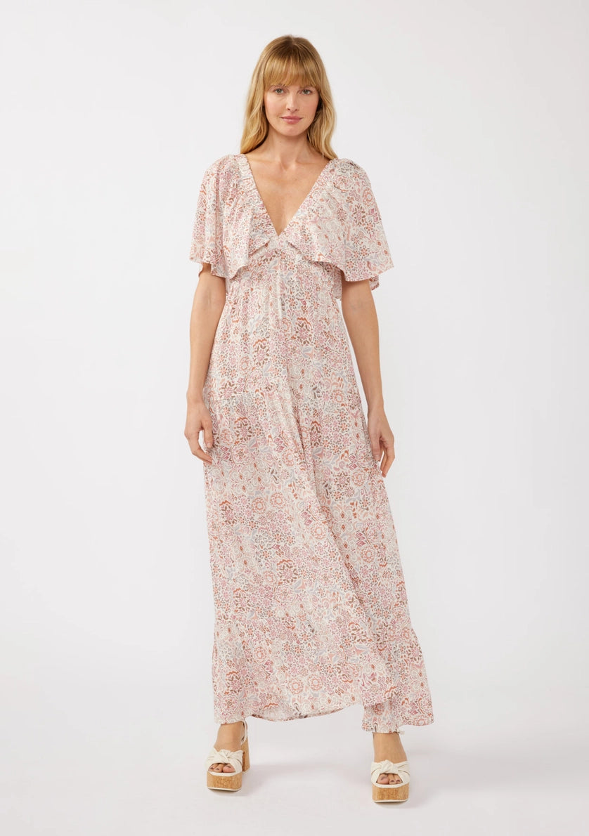 LOVESTITCH V-Neck Elastic Empire Waist Tiered Maxi Dress