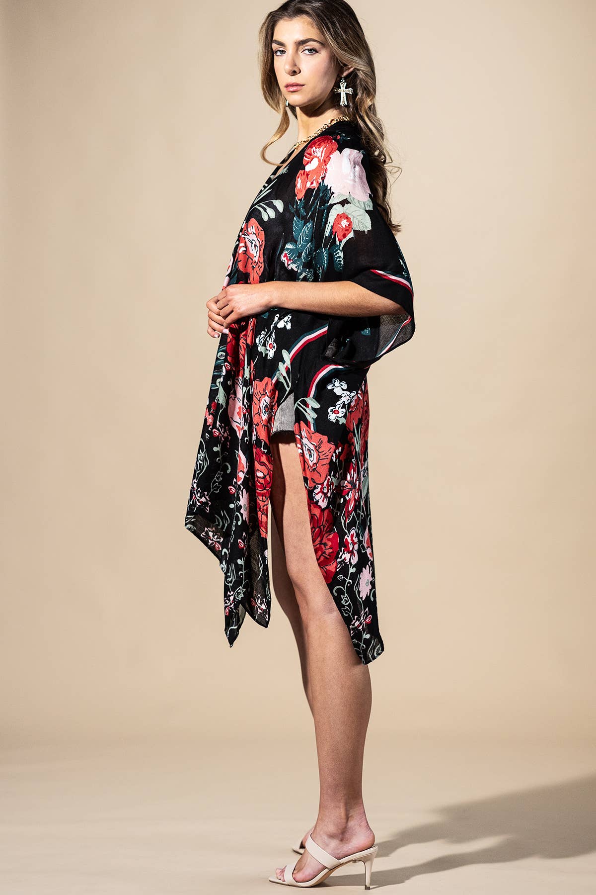 Red Flower Garden Viscose Kimono