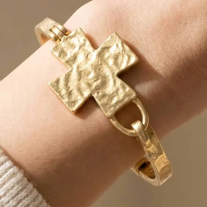 Anarchy Street Hammered Cross Hinge Bangle Bracelet
