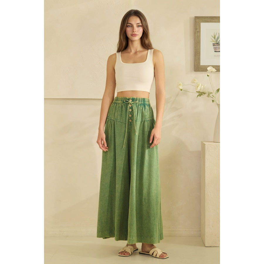 OLI & HALI Washed Pintuck Wide Leg Pants
