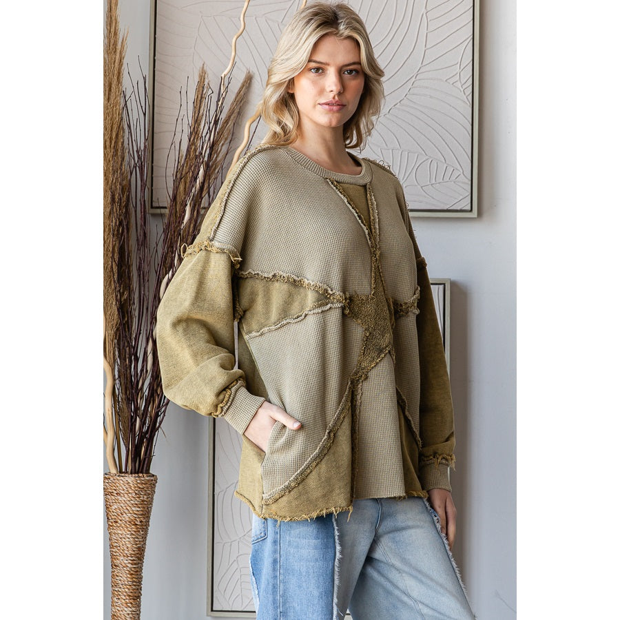 OLI & HALI Washed Star Patchwork Soft Pullover Top