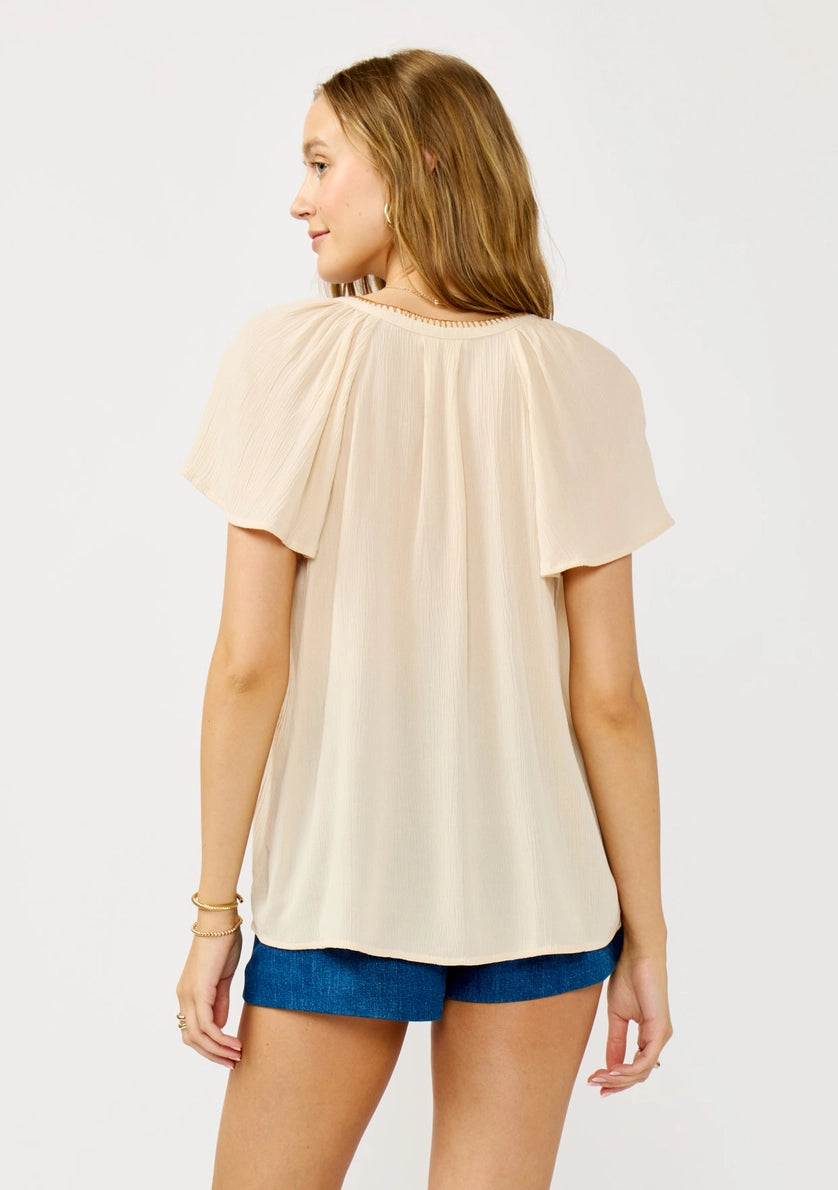 LOVESTITCH Blanket Stitch Embroidered Gauze Top