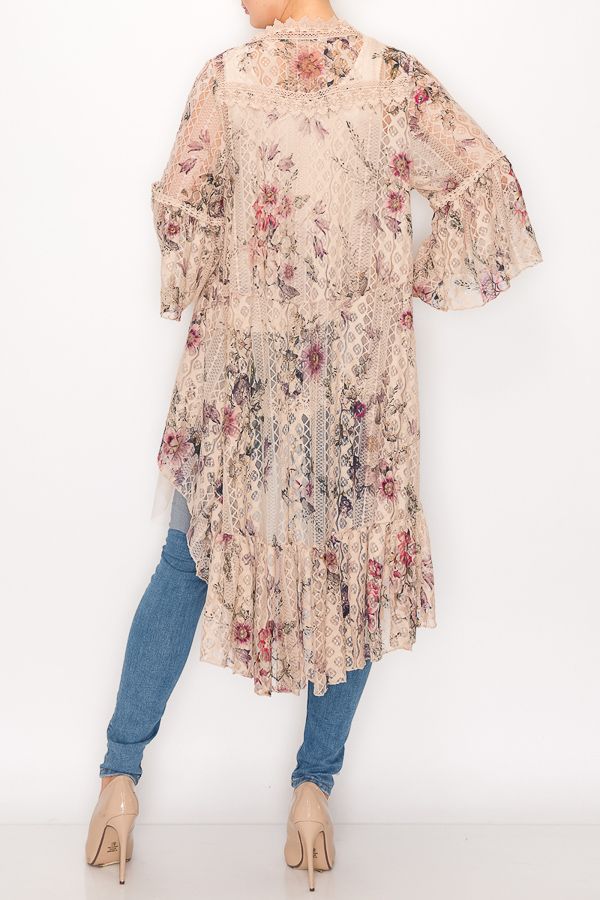 ORIGAMI APPAREL Ethereal Lace Tiered High-Low Kimono Cardigan