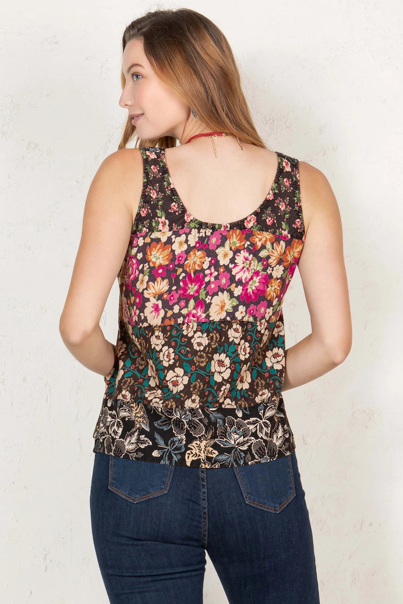 YOUNG THREAD Artistic Patchwork Tank & Denim Print Skirt Set