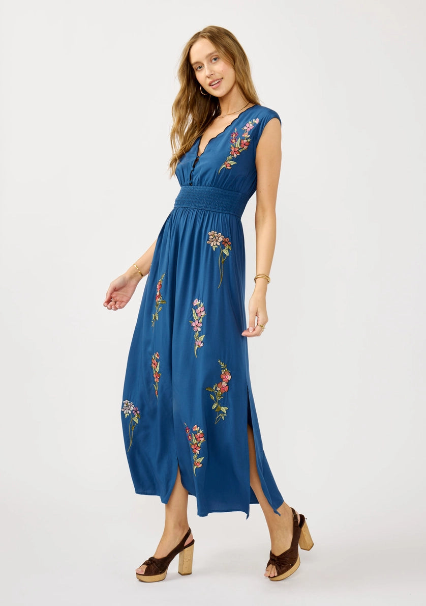 LOVESTITCH Floral Scalloped Embroidered Maxi Dress