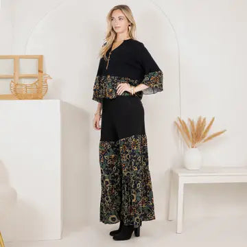 YOUNG THREAD Chic Boho Set: Sweater Jhabla & Mixed Print Drape Pants
