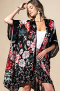 Red Flower Garden Viscose Kimono