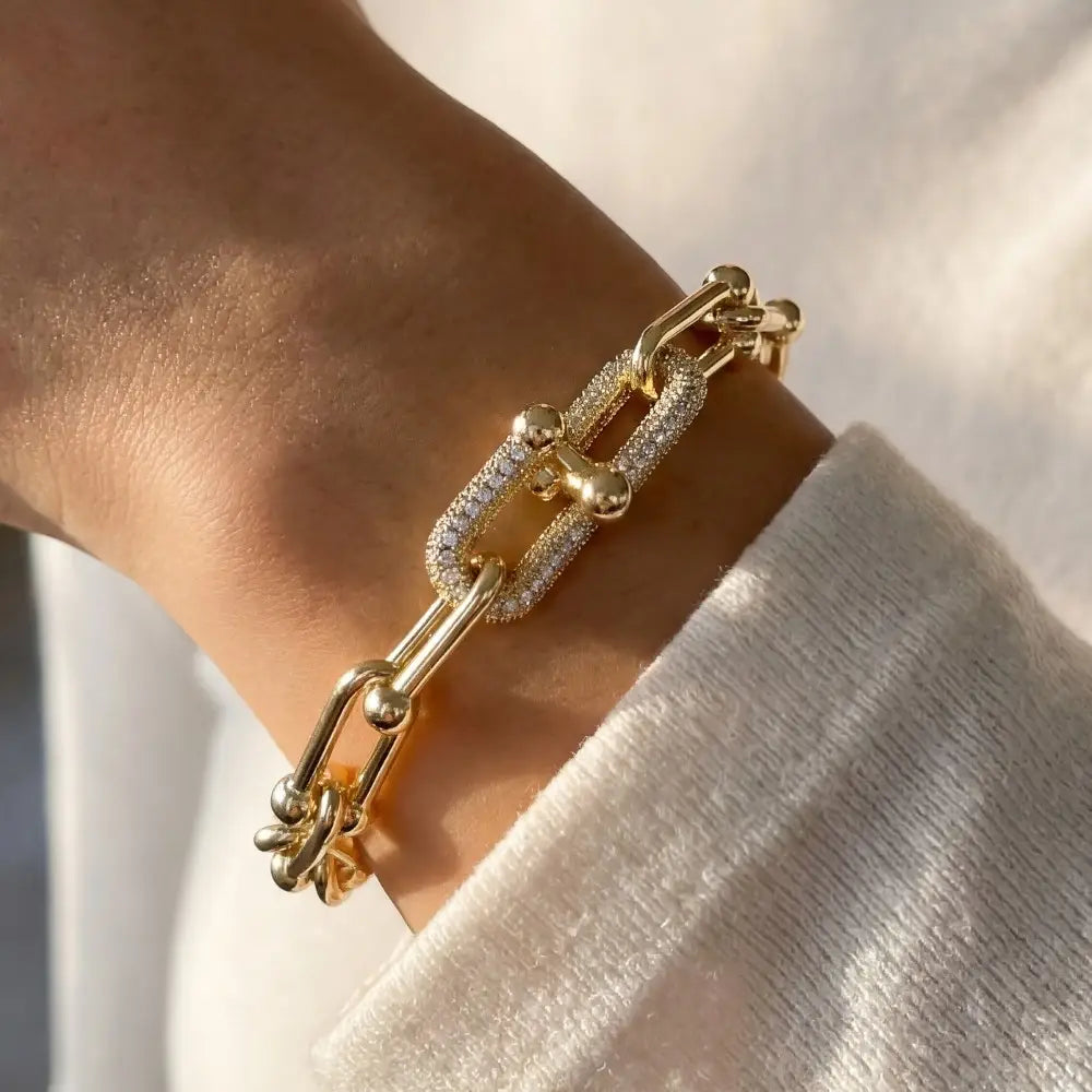 Anarchy Street Gold Dipped Cz Pave U Link Chain Bracelet