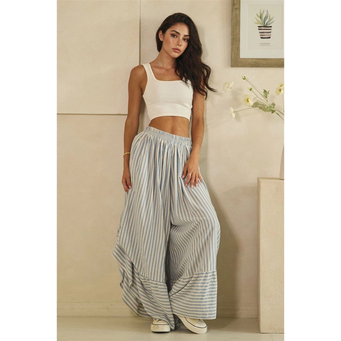 OLI & HALI Stripe Asymmetric Gathered Detail Pants